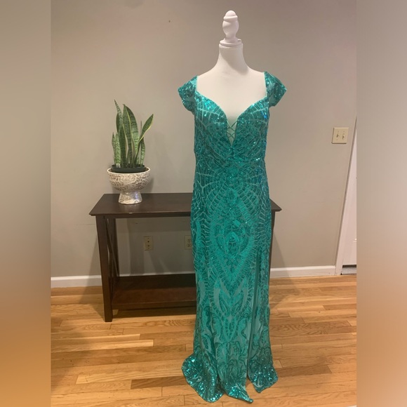 Teal sequin evening dress. Open to offers - Picture 1 of 7